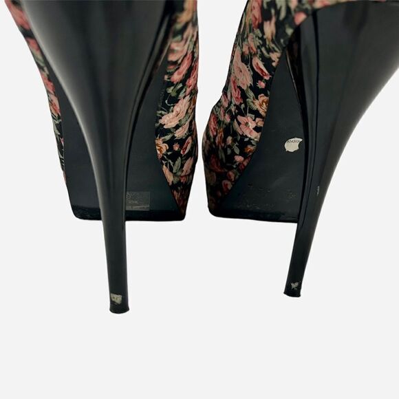 Beautiful Floral Platform Stiletto High Heels Roses Pink Black 5 inch Pumps Cute - Picture 5 of 7
